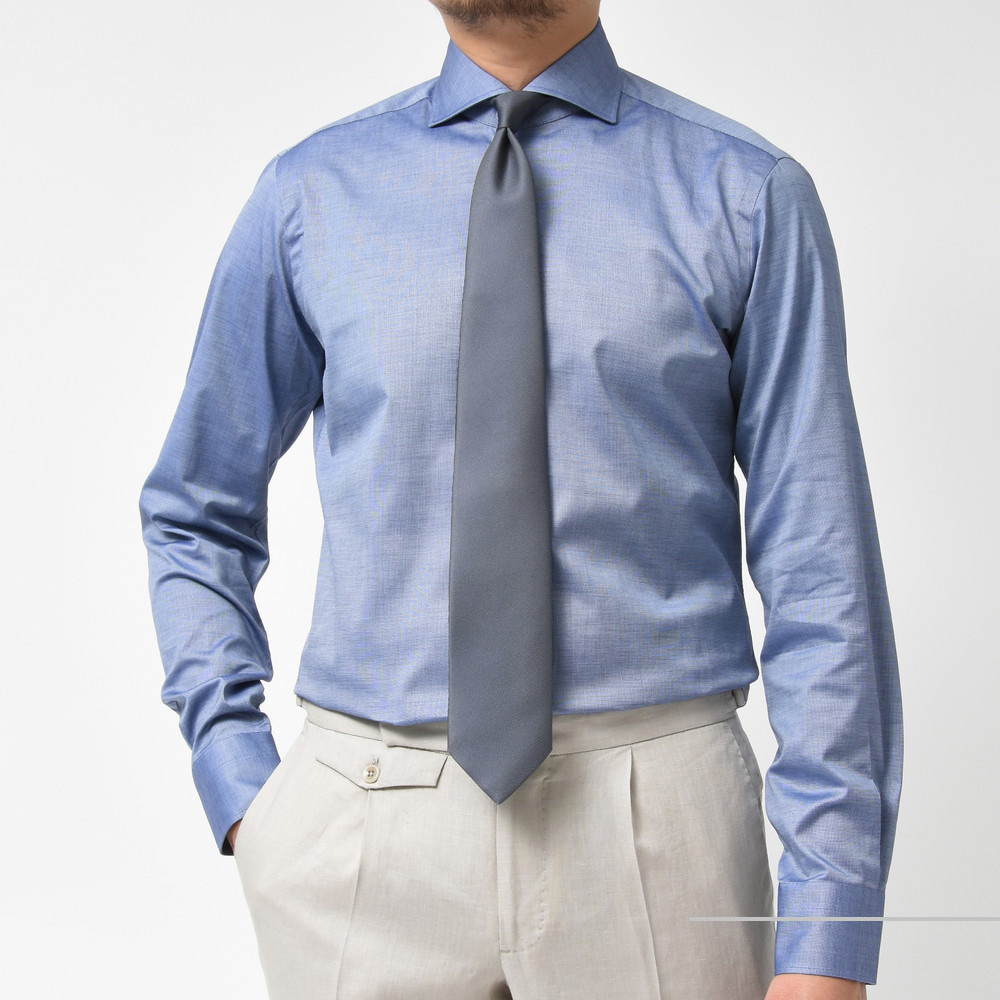 BARBA バルバ カジュアルシャツ セミワイドカラー 伸縮性 ブルー 42 